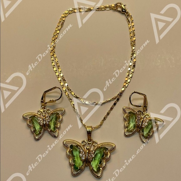Green Butterfly set (gold plated) - Picture 4 of 7